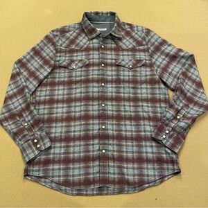 32 Bar Blues 100% Cotton Plaid Pearl Snap Button Down Shirt Size Large